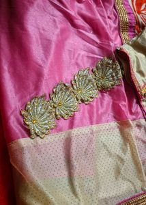 Elegant Pink & Gold Embroidered Saree Blouse Piece