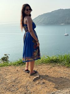 Blue Leopard Beach Palm Print Midi Dress