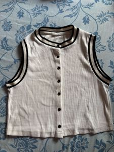 Sleeveless White Button-Up Top