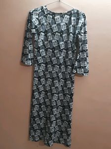 Women Black And White Kurti With Front Slit