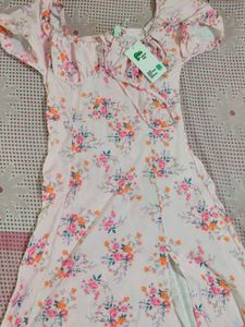 Pink Floral Puff Sleeve Midi Dress