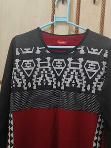Stylish Maroon &amp; Grey Kurta with Geometric Print