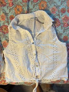 White Eyelet Tie-Front Top