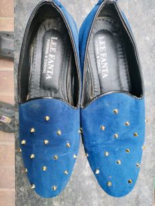 Party Wear Blue Velvet Slip Ons