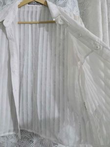 Original Duibai Sheer Striped Button-Up Blouse