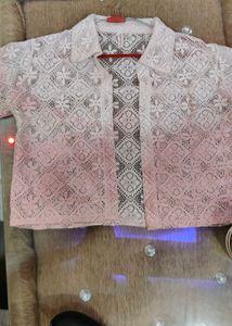 Cute Pink &amp; White Floral Lace Shrug (Size L)✨