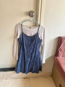 Striped Pinafore Dress with Long Sleeve Top