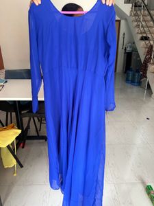 Royal Blue Flowy Ethnic Gown with dupatta