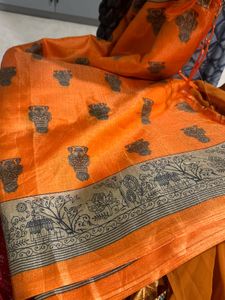 Elegant Orange Printed Saree