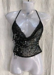 Sparkling Black Halter Neck Top