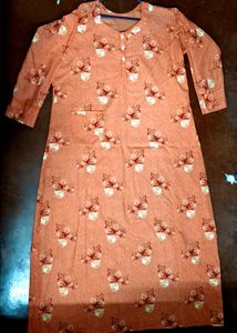 Peach Floral Print Full Sleeve Nighty