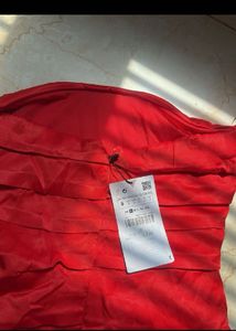 Red Strapless Ruched Mini Dress