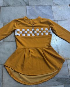 Mustard Yellow Peplum Top with Checker Detail