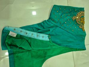 Designer Teal Blouse with Gold Embellishments