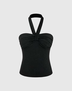 26279. Chic Black Halter Neck Twist Top