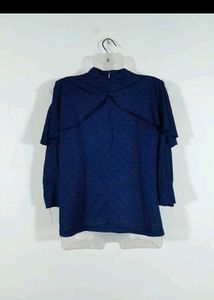 Navy Blue Layered Mock Neck Top