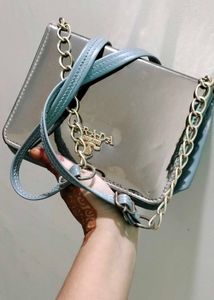 Shiny Grey Crossbody Bag with Chain Strap