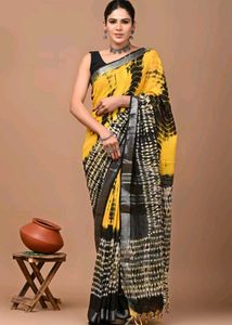 Vibrant Yellow Tie-Dye Saree