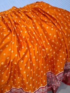 Vibrant Orange &amp; Red Bandhani Lehenga Choli Set