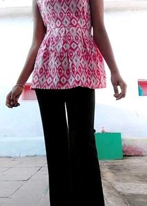 Pink Abstract Print Sleeveless Top