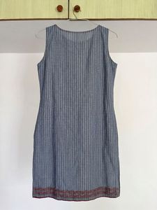 Blue Striped Kurta with Red Embroidery