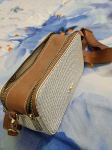 Stylish White &amp; Brown Sling Bag