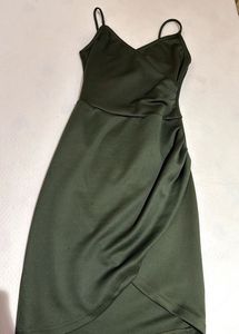 Stylish bottle Green Ruched Mini Dress