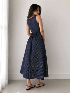 Chic Navy Polka Dot Midi Dress
