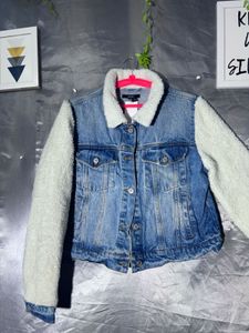 forever 21 Denim Jacket with Sherpa Sleeves