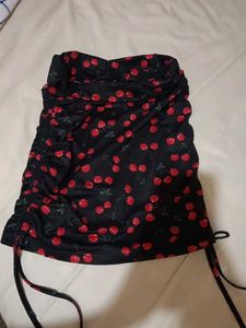 Cute Cherry Print Ruched Mini Skirt