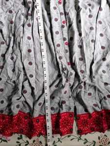 Elegant Grey &amp; Red Floral Print Midi Dress