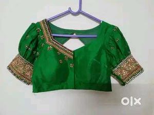Embellished Green Silk Blouse