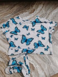 Butterfly Print backless Crop Top