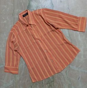 Orange Striped Button-Up Shirt