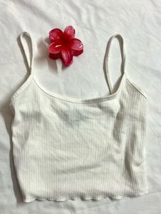 Ribbed White Camisole Top