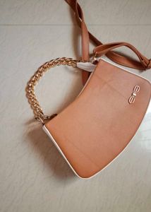 Chic Tan Crossbody Bag with Gold Chain