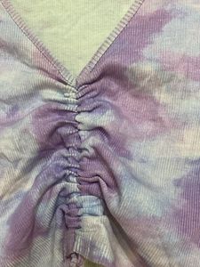 Tie-Dye Ruched V-Neck Top