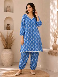Blue Printed Kurta Set with Pants