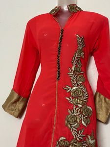 Red peach ethenic with kurta Gold Embroidery