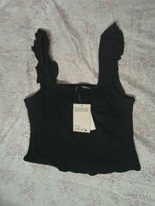 Black Ruffled Strap Crop Top
