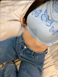 Blue Butterfly Crop Top