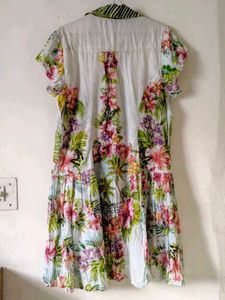 Tropical Floral Print Button-Up Dress