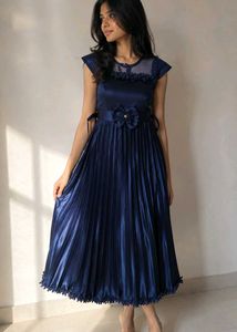 Elegant Navy Blue Pleated Dress