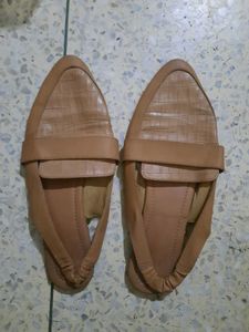 Tan Faux Croc Pointed Flats