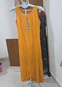 Orange Kurta with Embellished Neckline