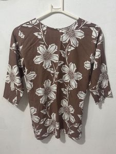 Brown Floral Print Kurti