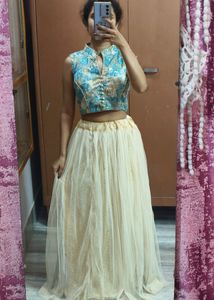 Ethnic Crop Top And Long Skirt Set