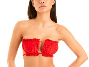 Vibrant Red Ruffled Bikini Top