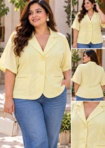Chic Yellow Blazer with Flared Chiffon Sleeves