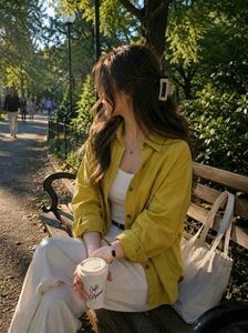 Korean Pintrest Classic Yellow Button-Up Shirt